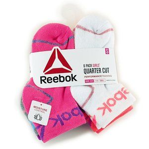 Reebok 6 Pack Girls' Quarter Cut Socks Small